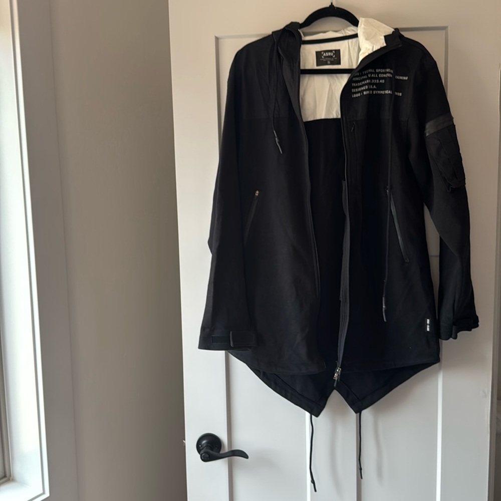 ASRV Black Hooded Performance Jacket with White Interior